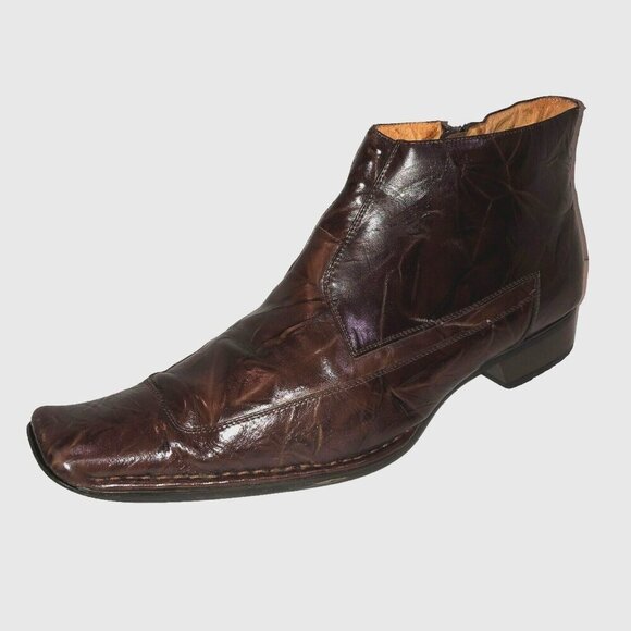 Moretti Mens Size 12 Brown Leather Laceless Ankle Zip Boots Dress Shoes H211 - Picture 1 of 14